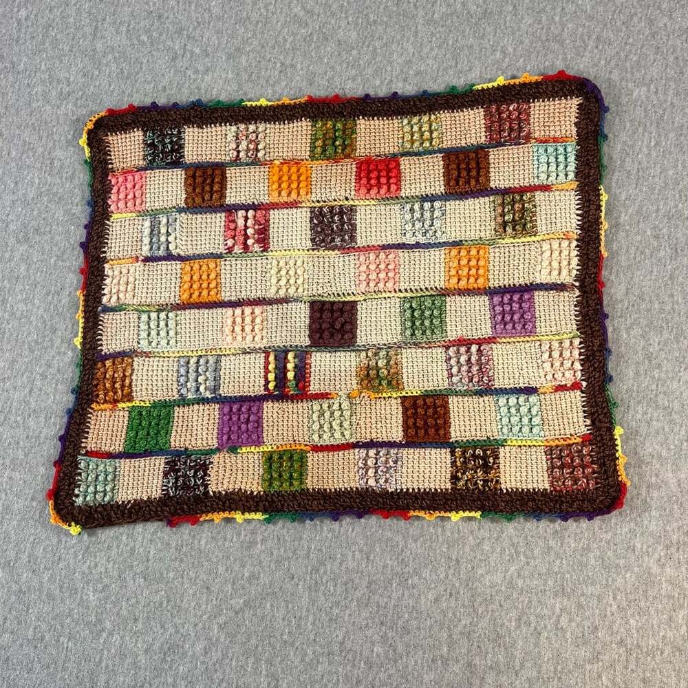 Handmade Crochet Patchwork Blanket Multicolor Throw Rug - Picture 2 of 4